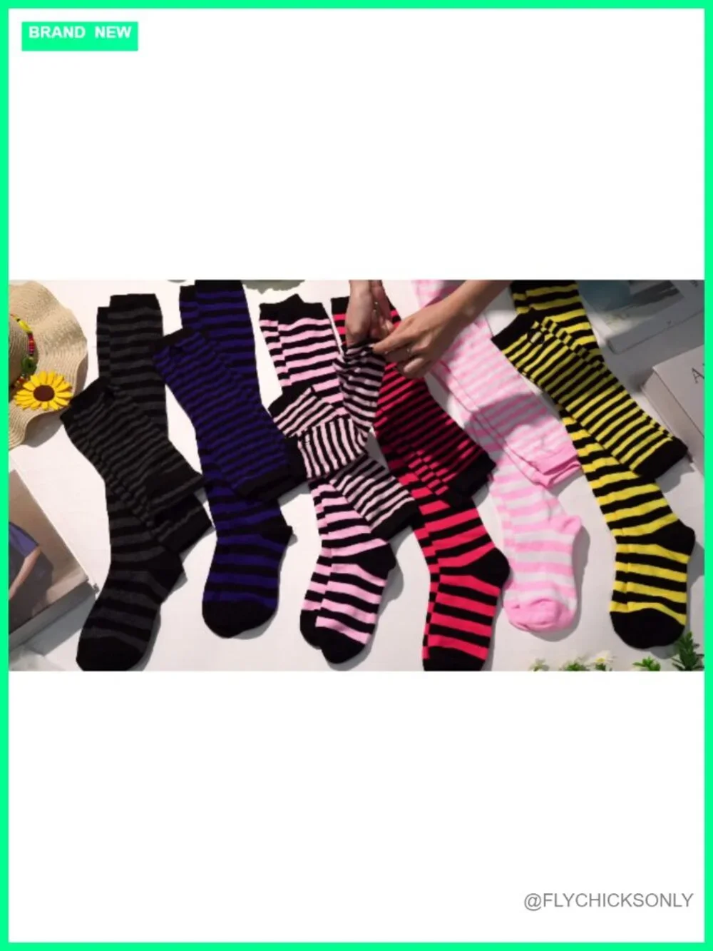 Striped Knee High Socks & Arm Warmer Fingerless Gloves Set